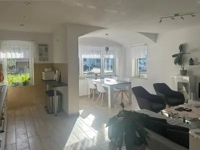 Ein Sitzbereich in der Unterkunft Forsthaus