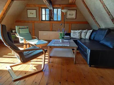 Ein Sitzbereich in der Unterkunft Ferienhaus Altes Elbschifferhaus