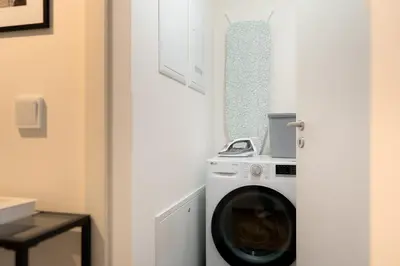 Küche/Küchenzeile in der Unterkunft Design Apartment Elbblick Küche Parken Wlan