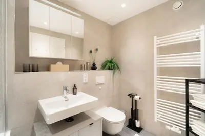 Ein Badezimmer in der Unterkunft Design Apartment Elbblick Küche Parken Wlan