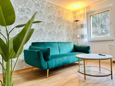 Ein Sitzbereich in der Unterkunft Ferienwohnung am ElbeFreizeitland - Panoramablick - free parking