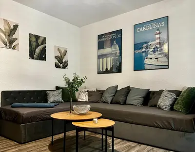 Ein Sitzbereich in der Unterkunft Wohnen im Musikerviertel-Apartment Sun -