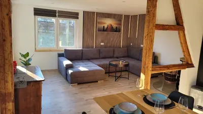 Ein Sitzbereich in der Unterkunft Ferienappartement Talblick