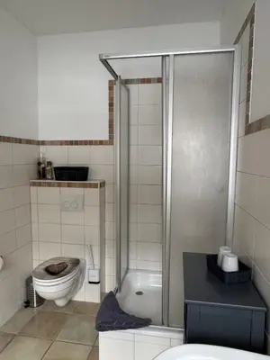 Ein Badezimmer in der Unterkunft Ferienwohnung Pfaffenstein in der alten Försterei