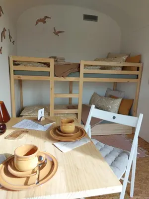 Ein Bett oder Betten in einem Zimmer der Unterkunft Schäferwagen Auenblick Nr 5