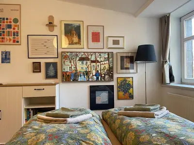 Ein Bett oder Betten in einem Zimmer der Unterkunft Kunstversteck