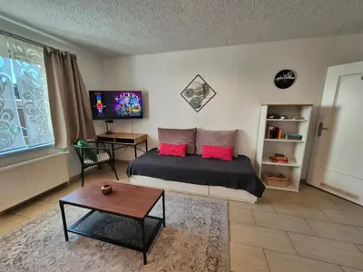 TV/Unterhaltungsangebot in der Unterkunft Zentrale ruhige Wohnung mit eigenem Garten und Grillecke nahe Klinikum