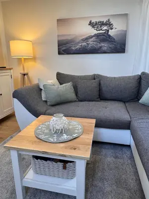 Ein Sitzbereich in der Unterkunft Ferienhaus am Panoramaweg Sächsische Schweiz