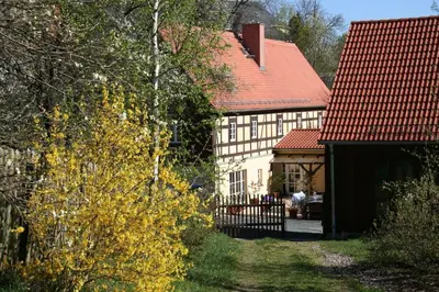 Ein Garten an der Unterkunft FEWO im sanierten Fachwerkhaus