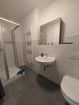 Ein Badezimmer in der Unterkunft Richter Apartments Finsterwalde mit Klimaanlage