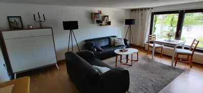 Ein Sitzbereich in der Unterkunft Ferienwohnung Oberposta