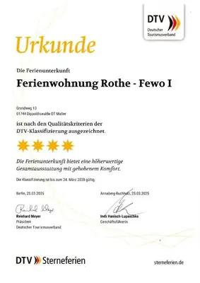Ein Zertifikat, Auszeichnung, Logo oder anderes Dokument, das in der Unterkunft Ferienwohnung Rothe ausgestellt ist