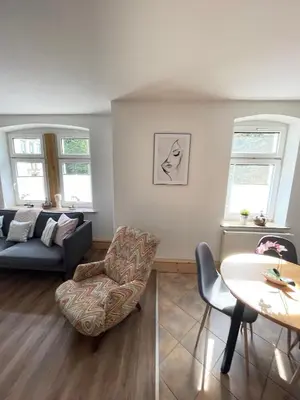 Ein Sitzbereich in der Unterkunft Apartmenthaus Elbblick