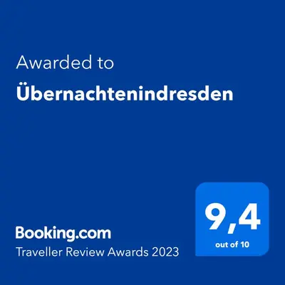 Ein Zertifikat, Auszeichnung, Logo oder anderes Dokument, das in der Unterkunft Übernachtenindresden ausgestellt ist