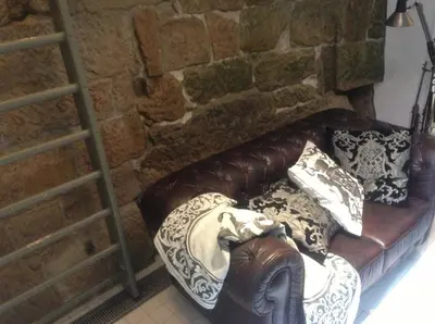 Ein Sitzbereich in der Unterkunft Apartmenthaus Saxonia