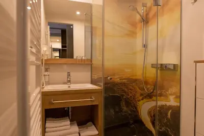 Ein Badezimmer in der Unterkunft Hotel garni Grundmühle
