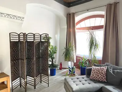 Ein Sitzbereich in der Unterkunft Pension Bergmann-Welp