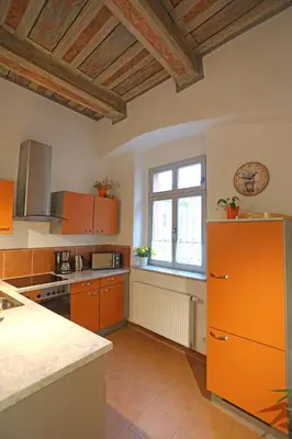 Küche/Küchenzeile in der Unterkunft Apartment Am Markt 16, Bandusch-Szemák