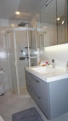 Ein Badezimmer in der Unterkunft Ferienwohnung Albrecht Strandkorb
