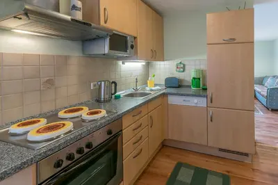 Küche/Küchenzeile in der Unterkunft Landhaus Rundblick im Elbsandsteingebirge bei Bad Schandau
