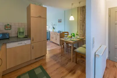 Küche/Küchenzeile in der Unterkunft Landhaus Rundblick im Elbsandsteingebirge bei Bad Schandau