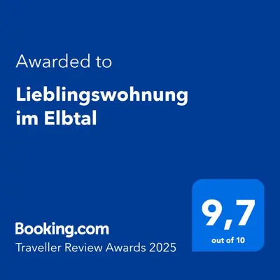 Ein Zertifikat, Auszeichnung, Logo oder anderes Dokument, das in der Unterkunft Lieblingswohnung im Elbtal ausgestellt ist