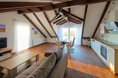 Küche/Küchenzeile in der Unterkunft Ferienwohnung Lausitzer Seenland Freienhufen 