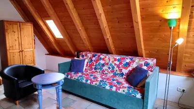 Ein Sitzbereich in der Unterkunft Ferienhaus Nicolaus
