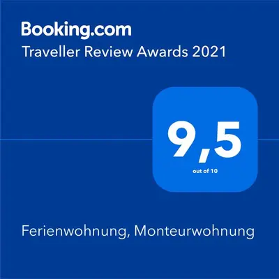 Ein Zertifikat, Auszeichnung, Logo oder anderes Dokument, das in der Unterkunft Ferienwohnung, Monteurwohnung ausgestellt ist