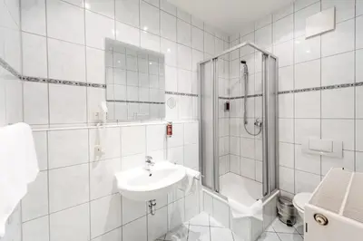 Ein Badezimmer in der Unterkunft Historische Spitzgrundmühle