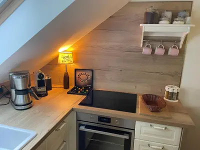 Küche/Küchenzeile in der Unterkunft Landappartement Stritter
