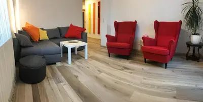 Ein Sitzbereich in der Unterkunft Ferienwohnung Horn