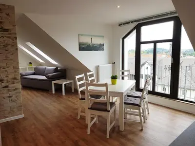 Ein Sitzbereich in der Unterkunft Ferienwohnung Schlosswächter am Schloss Colditz