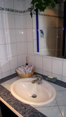 Ein Badezimmer in der Unterkunft Gästewohnung am Thümmlitzwald