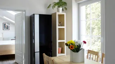 Ein Bett oder Betten in einem Zimmer der Unterkunft Ringelnatz & Lichtwer - Ferienwohnung Wurzen