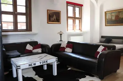 Ein Sitzbereich in der Unterkunft Ferienwohnung im Pfarrhaus