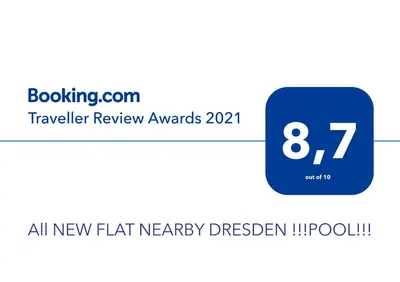 Ein Zertifikat, Auszeichnung, Logo oder anderes Dokument, das in der Unterkunft B OUR GUEST at NEW FLAT NEARBY DRESDEN !!!POOL!!! ausgestellt ist