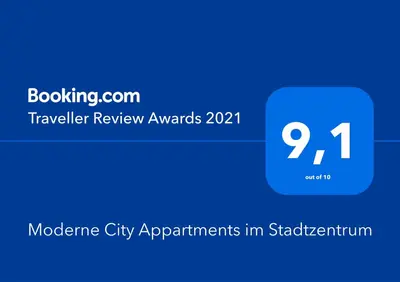 Ein Zertifikat, Auszeichnung, Logo oder anderes Dokument, das in der Unterkunft Moderne City Appartments im Stadtzentrum ausgestellt ist