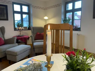 Ein Sitzbereich in der Unterkunft Gutshof Doberschau