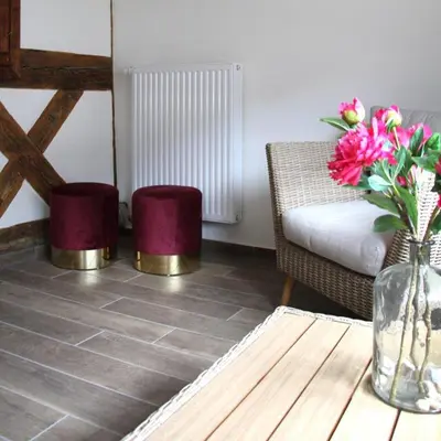 Ein Sitzbereich in der Unterkunft Ferienhaus Elbsandstein-Chalet
