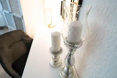 Ein Sitzbereich in der Unterkunft Frühling-Studio