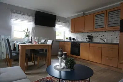 Küche/Küchenzeile in der Unterkunft Ferienwohnung am Dorfplatz