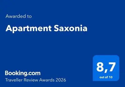 Ein Zertifikat, Auszeichnung, Logo oder anderes Dokument, das in der Unterkunft Apartment Saxonia ausgestellt ist
