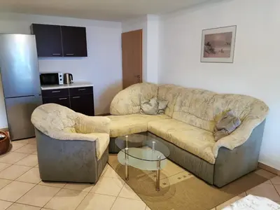 Ein Sitzbereich in der Unterkunft Ferienhaus Rosenhof