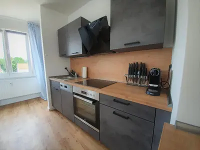Küche/Küchenzeile in der Unterkunft PB Ferienwohnungen - FeWo 5 - Stilvoll eingerichtetes Studio im Herzen Senftenbergs