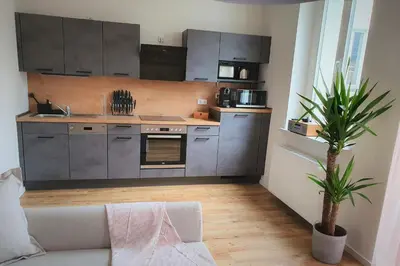 Küche/Küchenzeile in der Unterkunft PB Ferienwohnungen - FeWo 2 - Stilvoll eingerichtetes Apartment im Herzen Senftenbergs