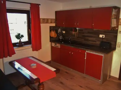 Küche/Küchenzeile in der Unterkunft Doppelzimmer Liliensteinblick 1.OG