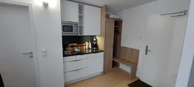 Küche/Küchenzeile in der Unterkunft Appartements am Schillergarten