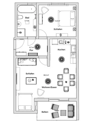 Grundriss der Unterkunft PINEAPPLE APARTMENTS - Zwinger II - 70qm - 1x free parking