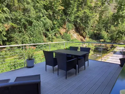 Ein Balkon oder eine Terrasse in der Unterkunft Ferienhaus Buschmuehle - Stolpen